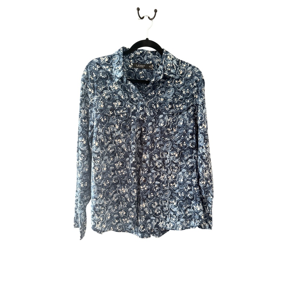 Lauren Ralph Lauren Black Label Blue Floral Paisley Cotton Button Down Shirt XL